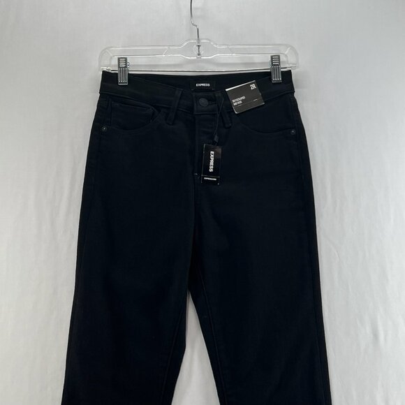 Express Skyscraper Mid-Rise Jeans Women 2R Hyper Stretch Vented Inside Hem Black - Picture 3 of 16